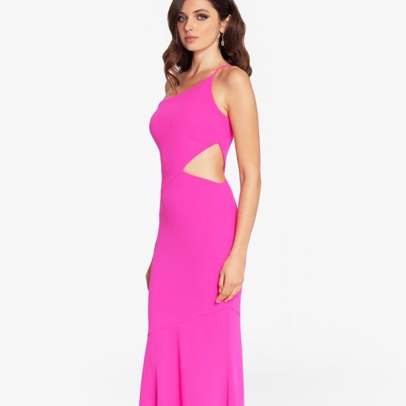 BETSY & ADAM One-Shoulder Side-Cutout Gown Pink Size 4 - Picture 3 of 6